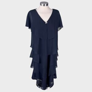 D'Albert Womens Black Tiered Chiffon Dress Flowy Elegant Cocktail Sz 14